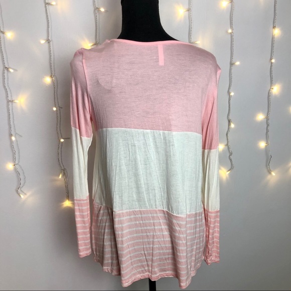 pink white and striped color block tunic top - Picture 5 of 5